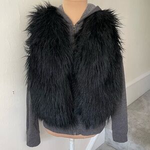 JET by John Eshaya Black Gray Faux Fur Vest Full Zip Hoodie Combo Size M/L
